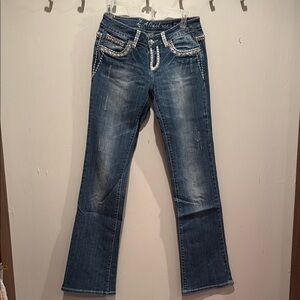 L.A. Idol Blue Boot Cut Jeans with Distressed Details